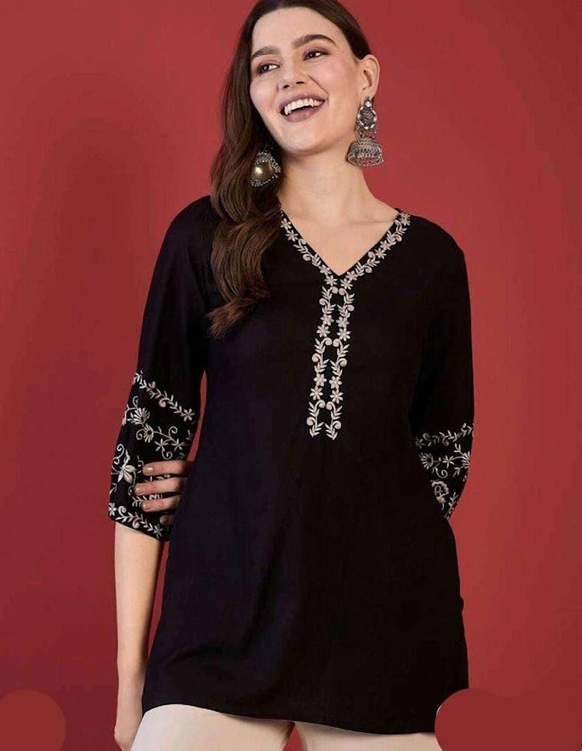 Rishvika Women Embroidered A-line Kurta - Image 1