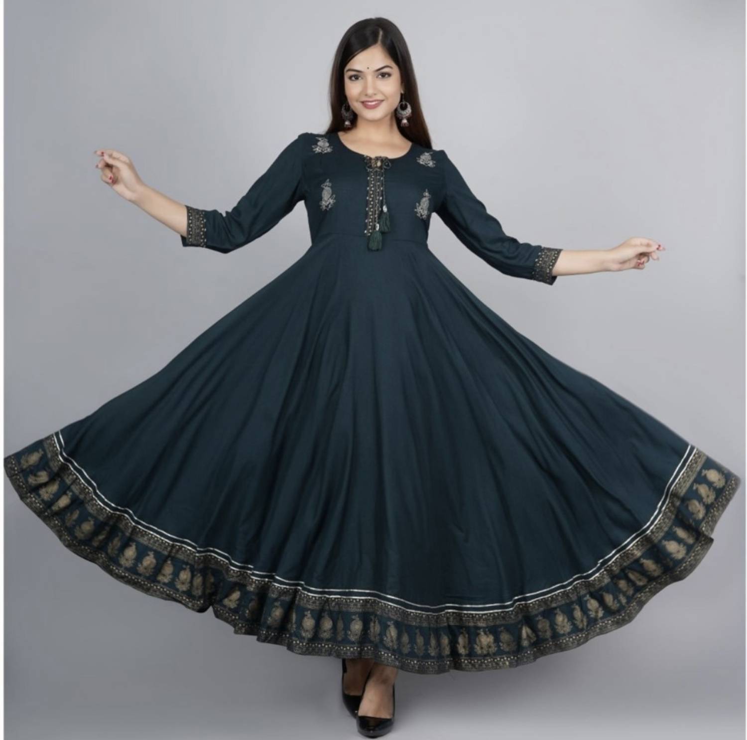 ShreeShyam Handicraft Women Embroidered Viscose Rayon Flared Kur