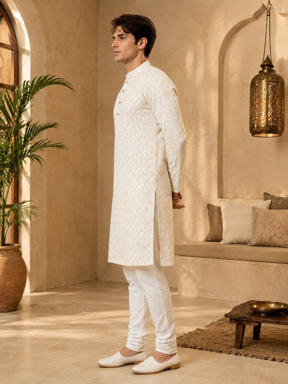 StylaEdge Men Embroidered Straight Kurta White - Image 5
