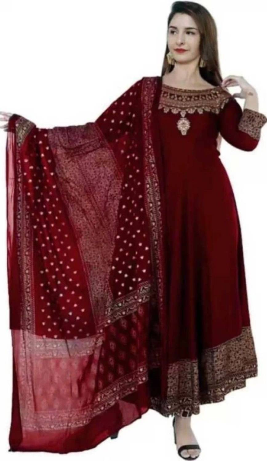 Dimonsher Women Printed Cotton Rayon Anarkali Kurta With Attached