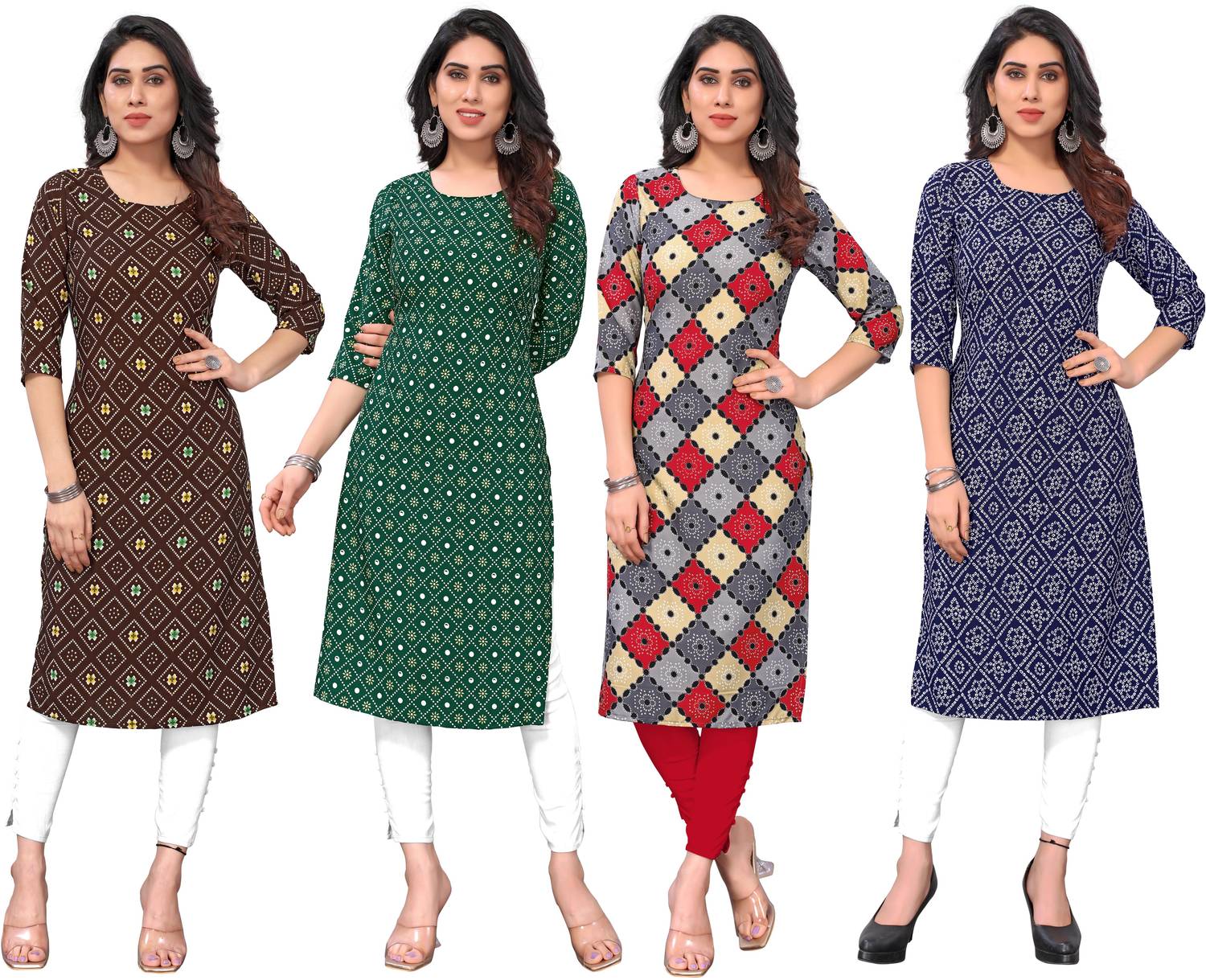 KETAKI FASHION Pack of 4 Women Printed Crepe Straight Kurta (Mult