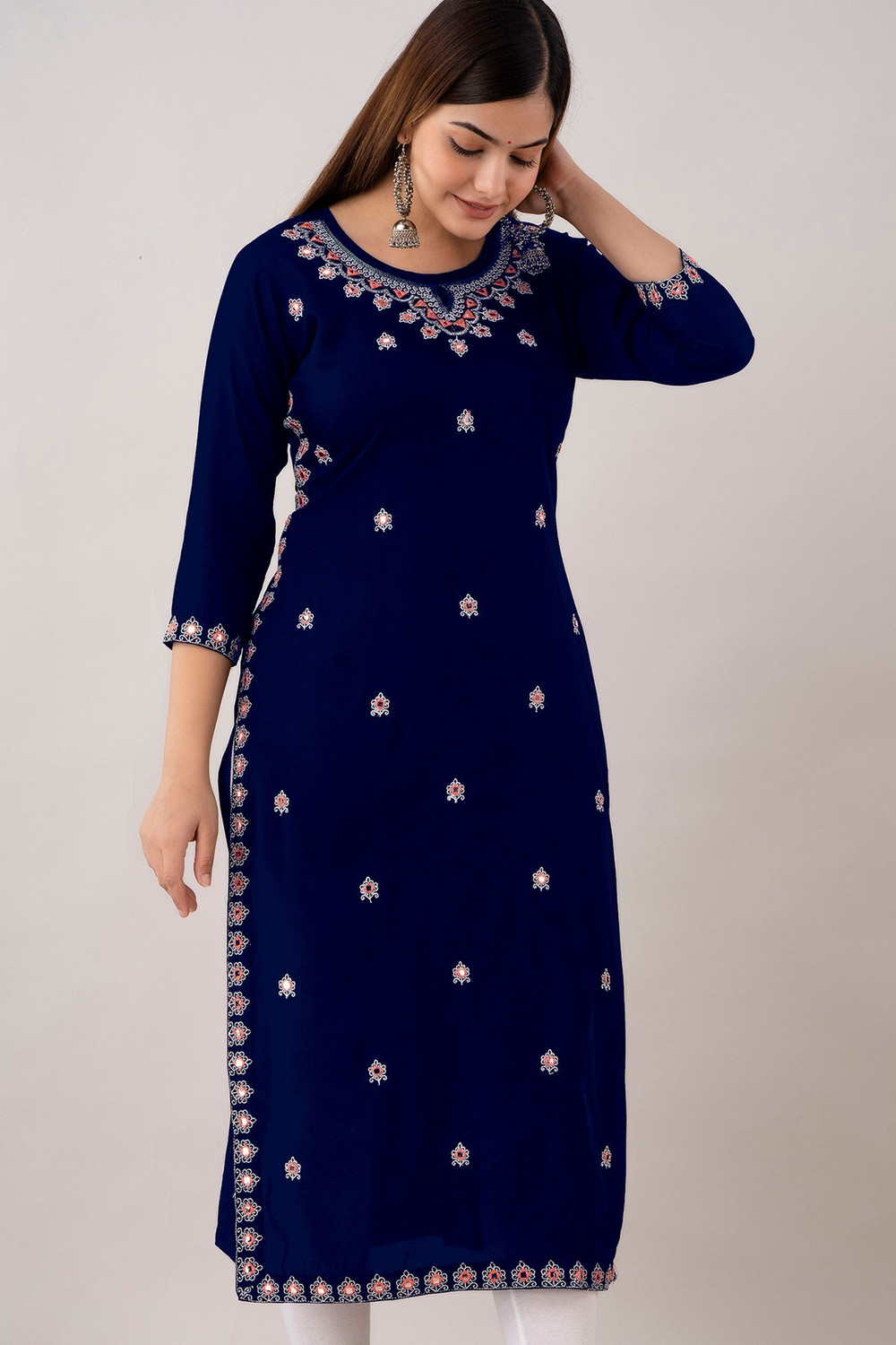 Image of Kapadia Women Embroidered Straight Kurta