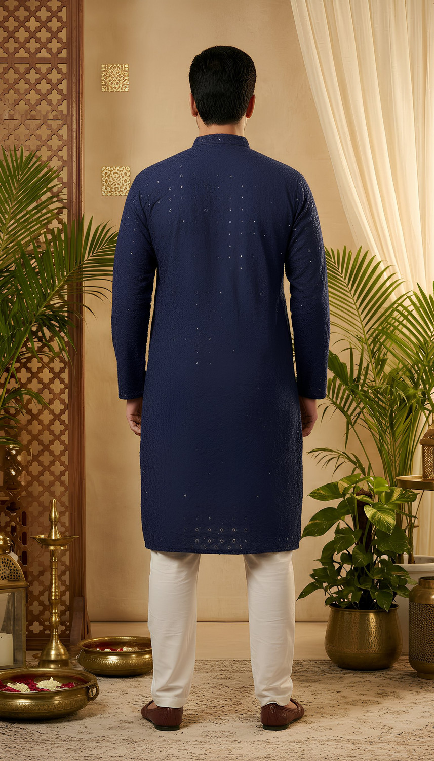 Image of ADHIRAJAN Men Embellished Straight Kurta