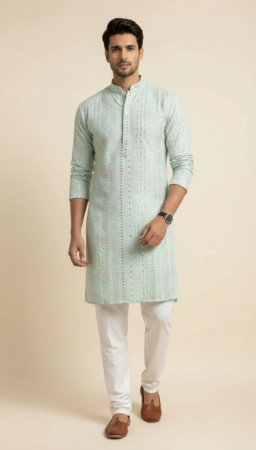 Image of DHASU TRENDZ Men Embroidered Straight Kurta