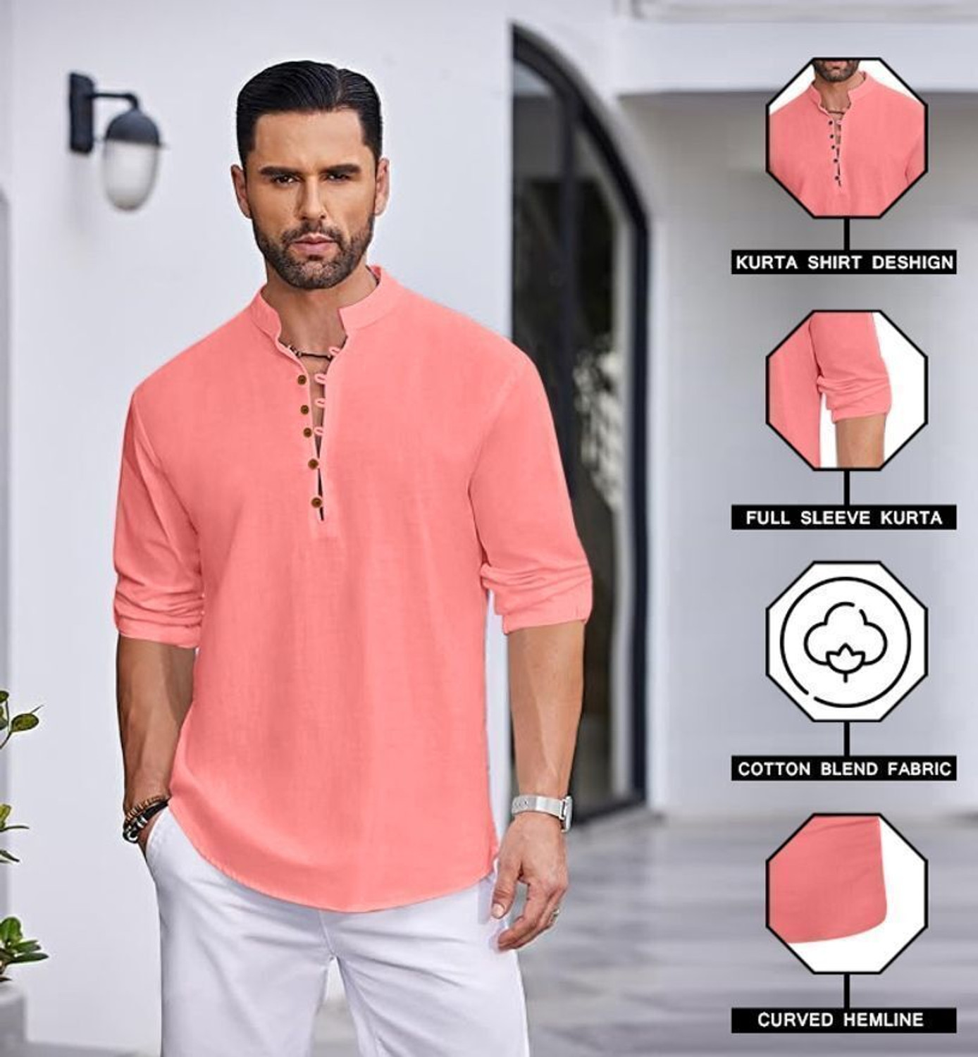 Image of ROYAL SCOUT Men Solid Straight Kurta