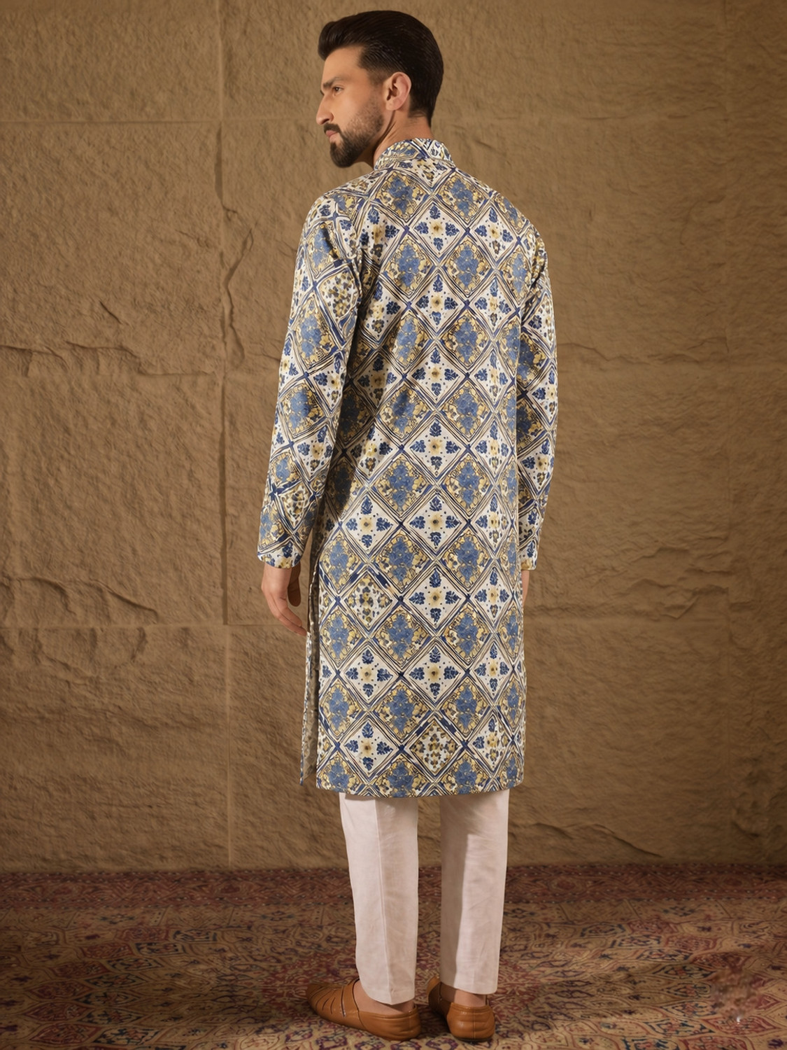 Image of MANIMANN Men Printed Straight Kurta
