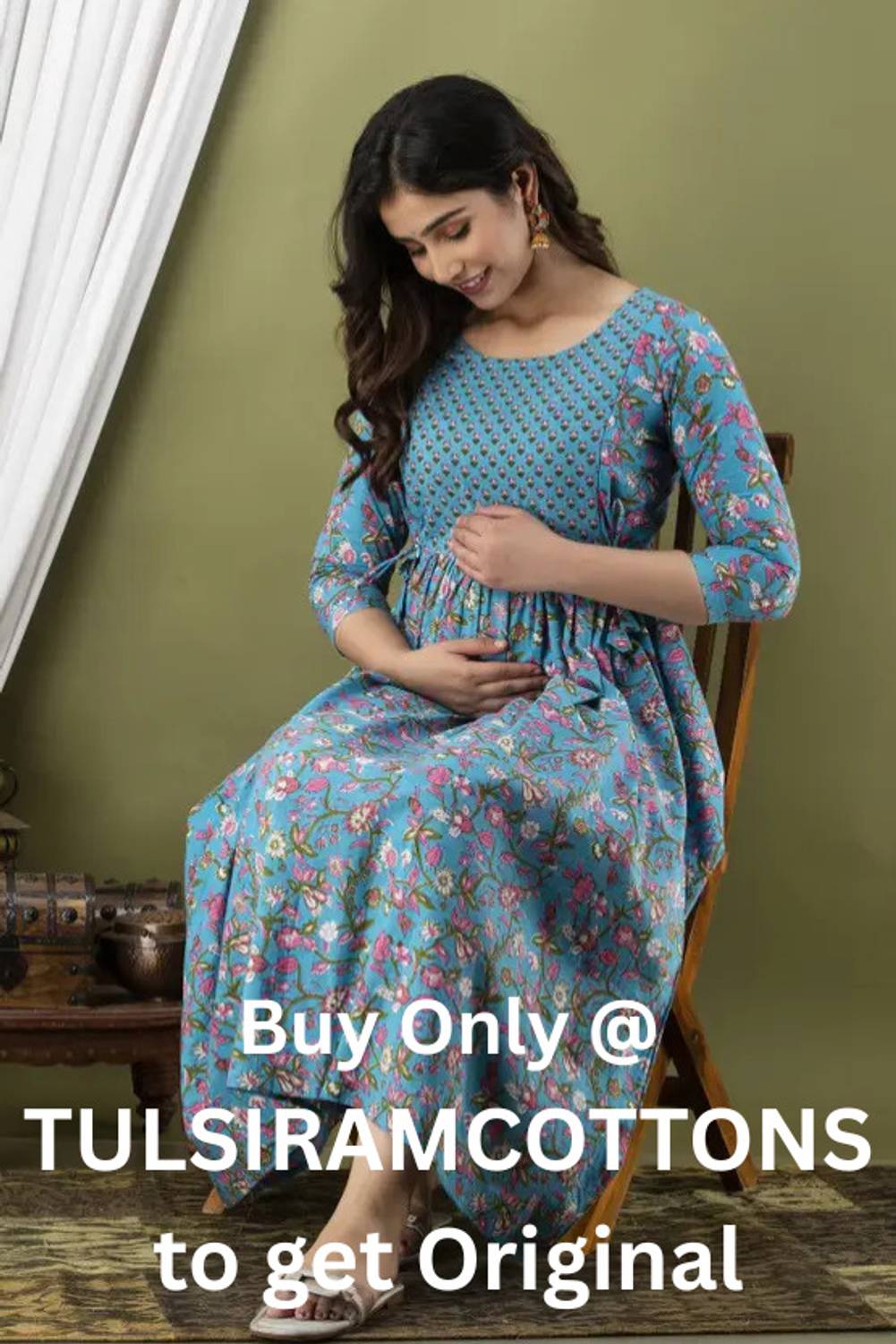 Tulsiram Women Printed Pure Cotton Anarkali Kurta (Blue)