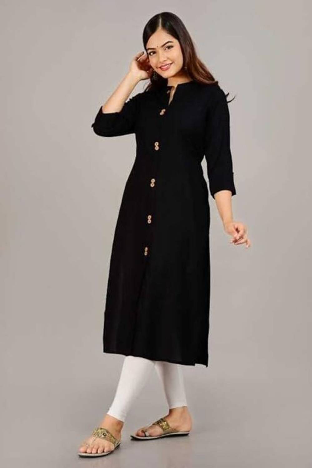 NEXTSANGA Women Solid Viscose Rayon Straight Kurta (Black)