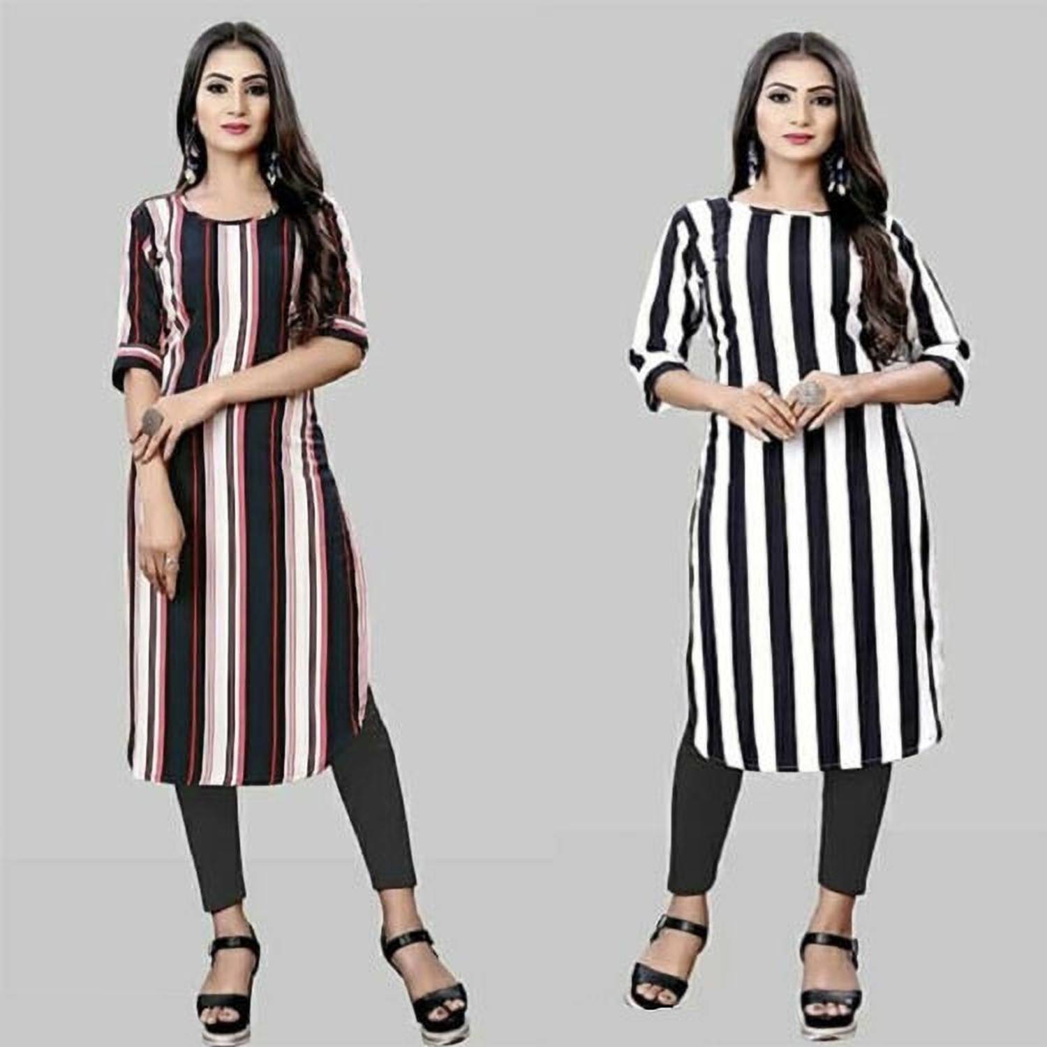ak fashion mall Pack of 2 Women Printed Crepe A-line Kurta (Multi