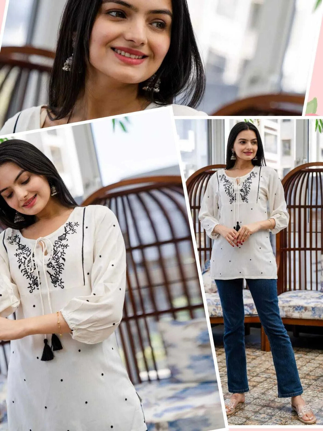 Image of HouseOfCommon Women Embroidered, Polka Print Straight Kurta
