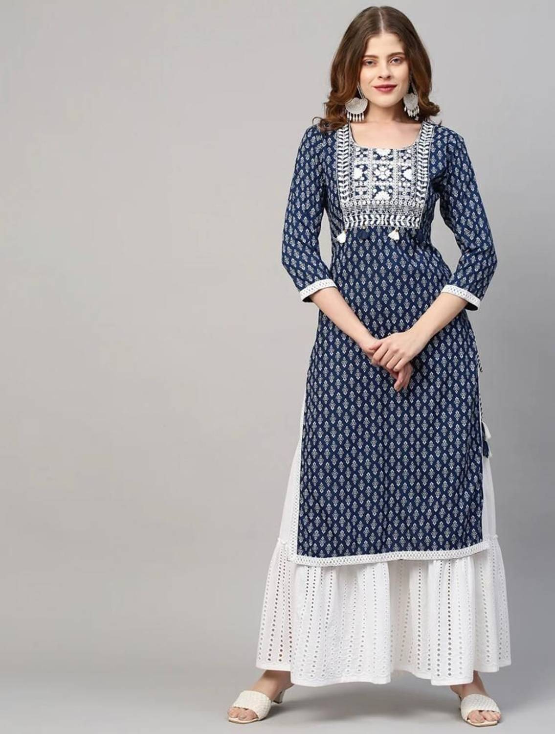 SHREE BDREE Women Embroidered Viscose Rayon Straight Kurta (Dark
