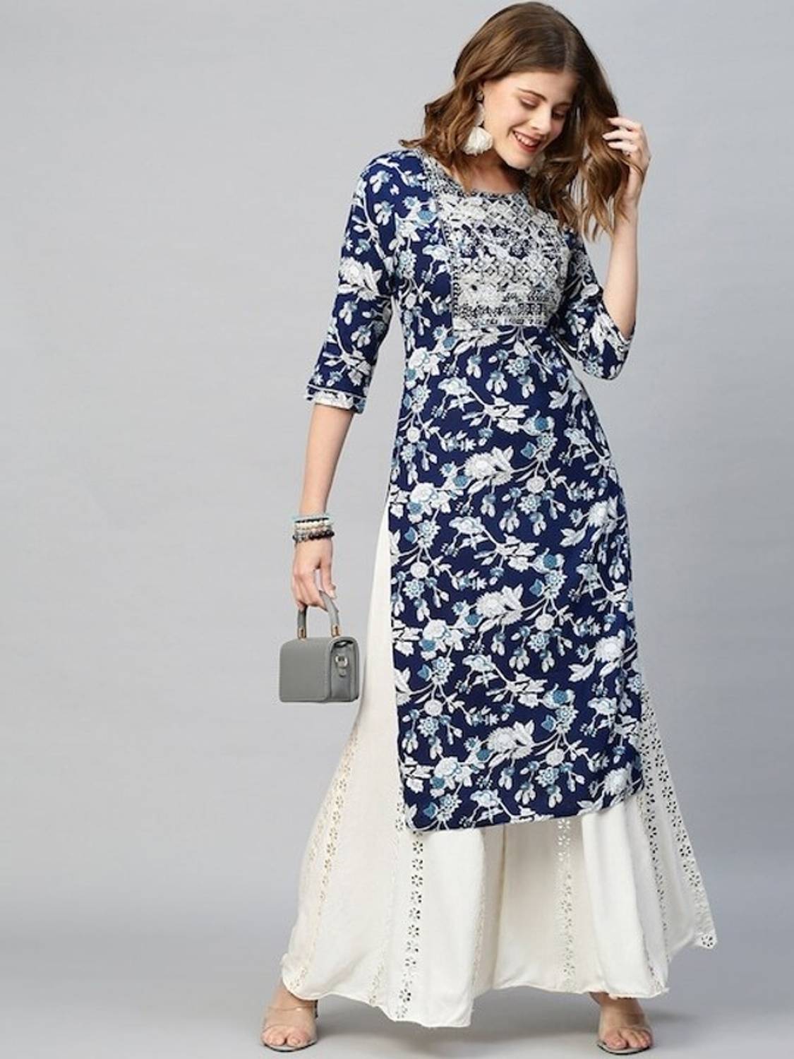 Deepyog Women Printed Viscose Rayon Straight Kurta (Dark Blue)