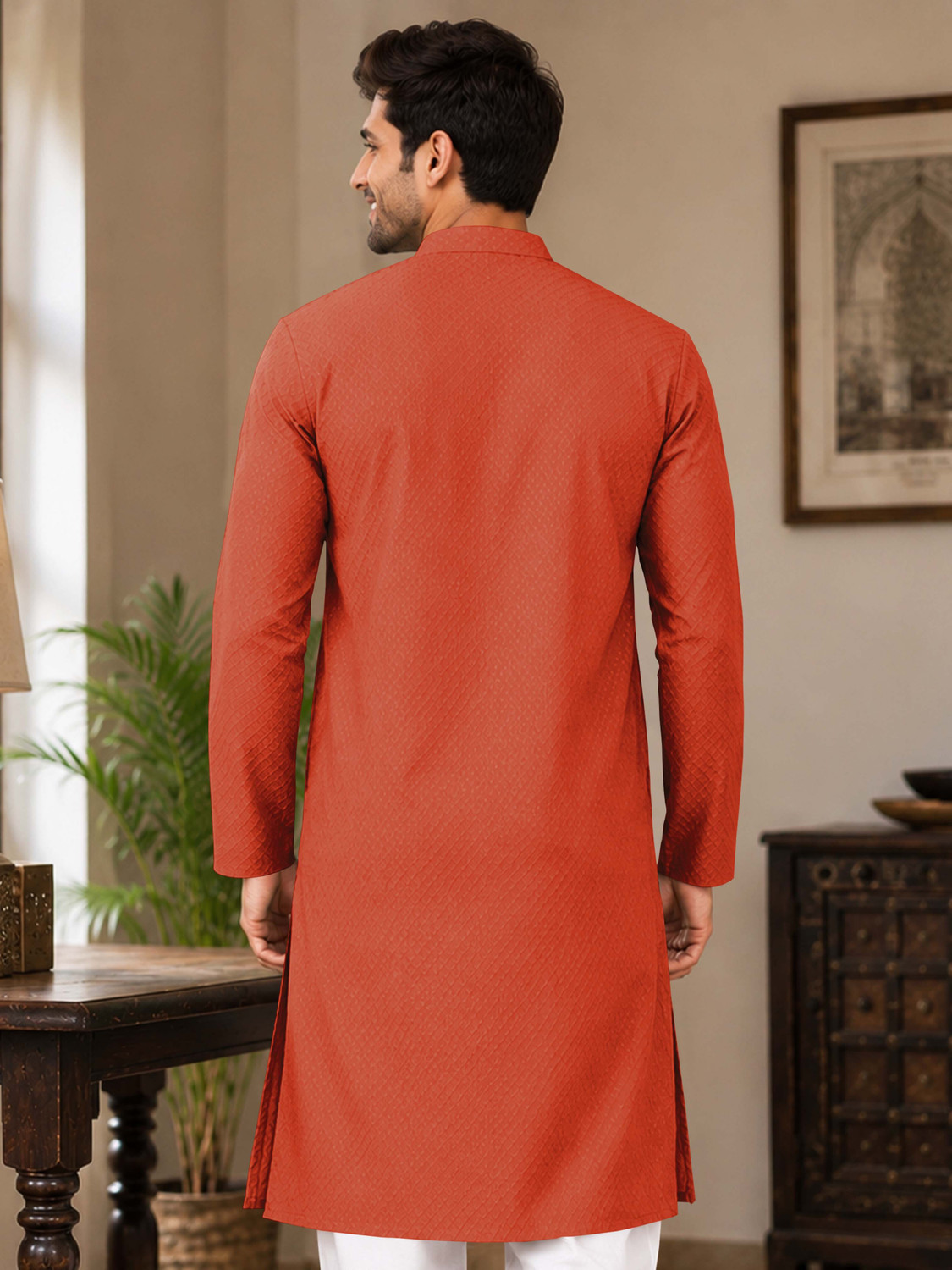 Image of VeBNoR Men Self Design Straight Kurta