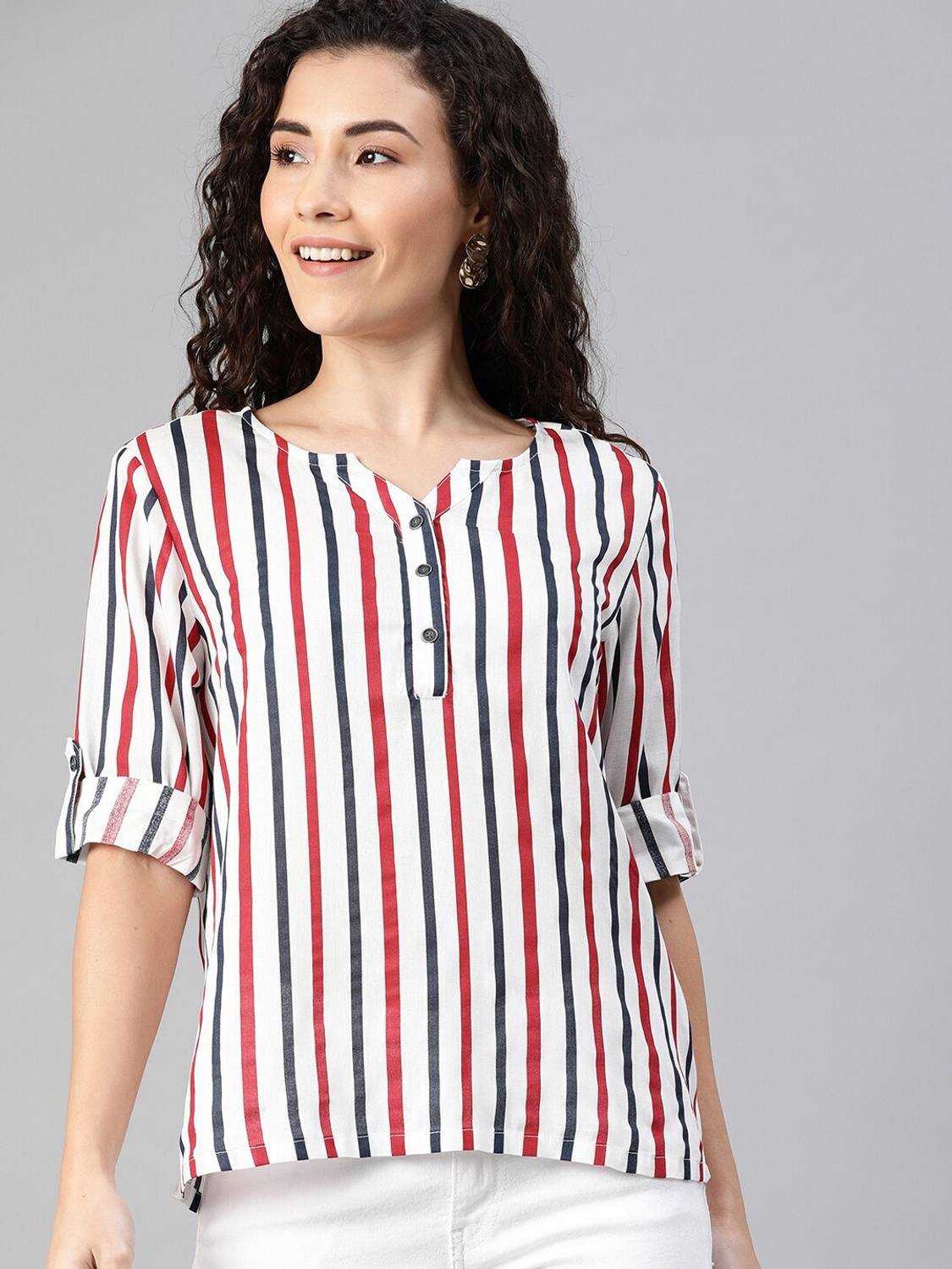 KANCH CREATION Women Striped Viscose Rayon Straight Kurta (Multic