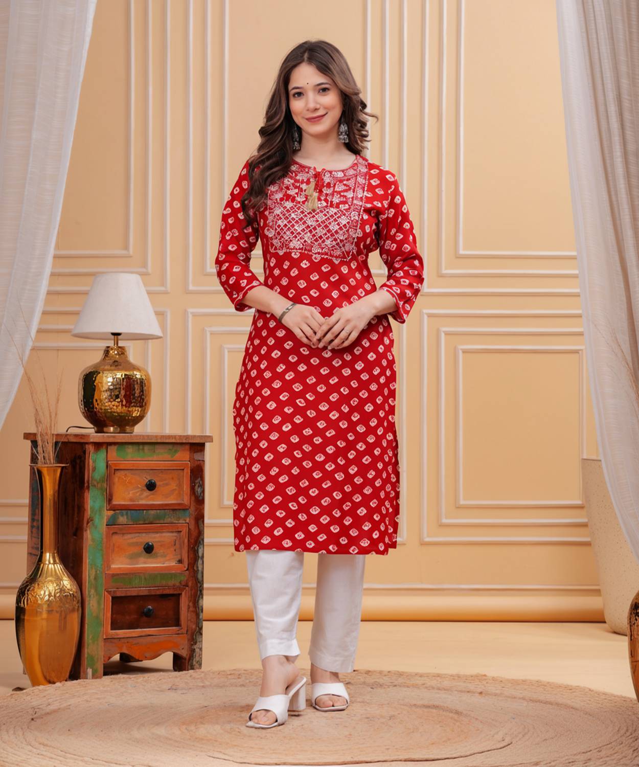 Deepyog Women Printed Viscose Rayon Straight Kurta (Red)