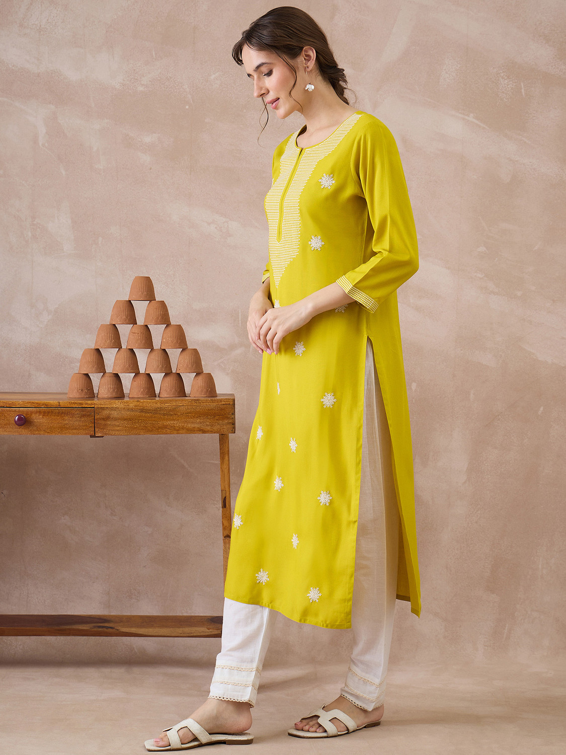 Image of Indo Era Women Embroidered Straight Kurta