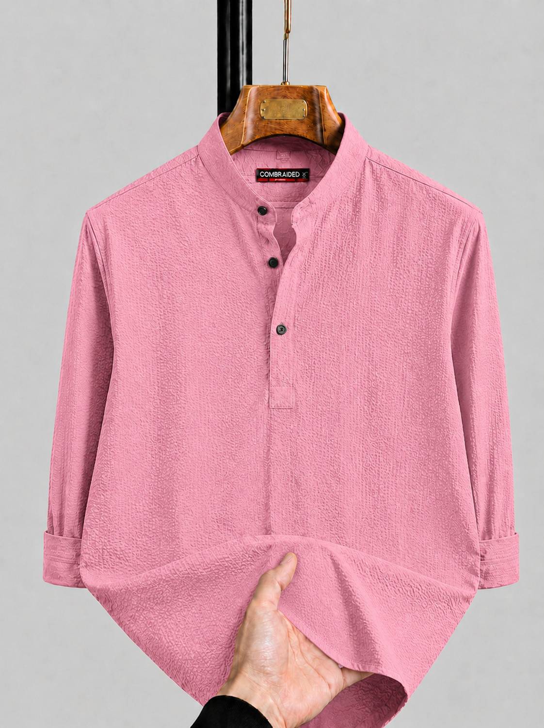 COMBRAIDED Men Pink Straight Kurta - Image 1