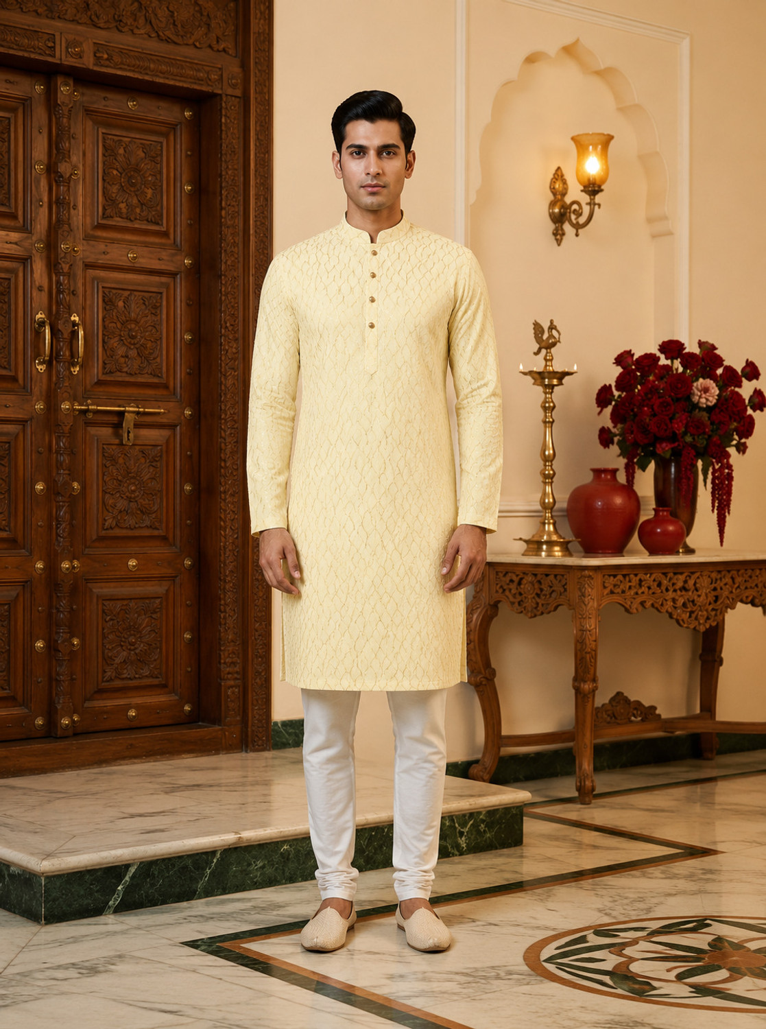 Image of DHASU TRENDZ Men Embroidered Straight Kurta
