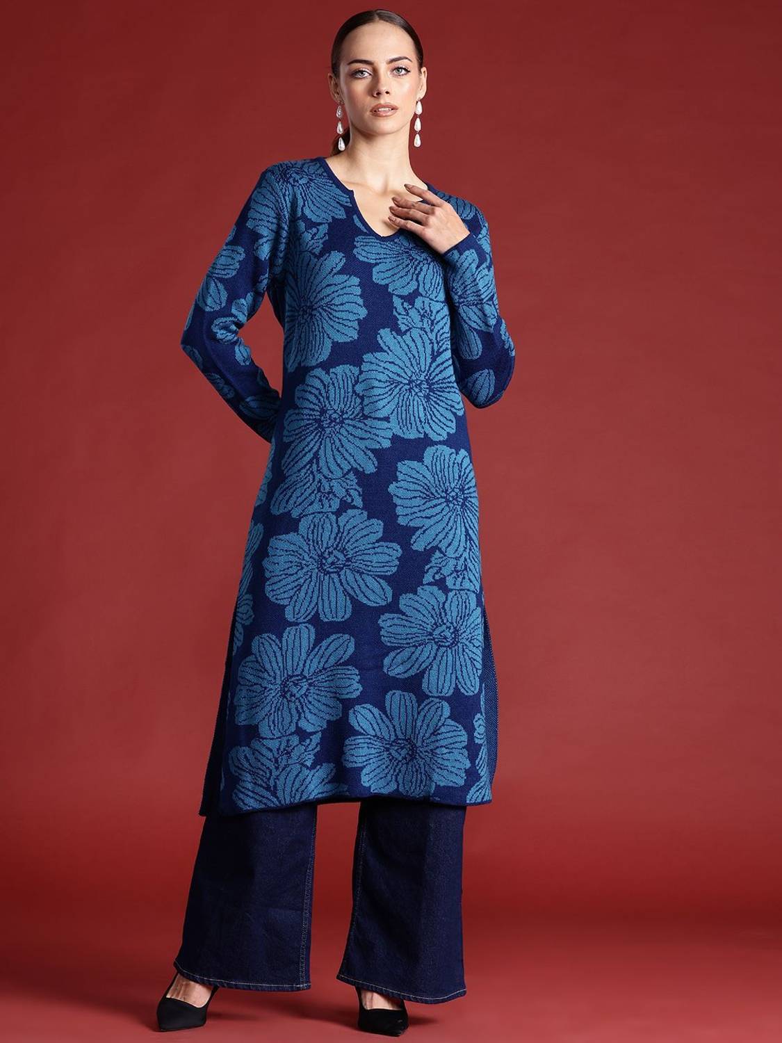 all about you Women Floral Print Straight Kurta