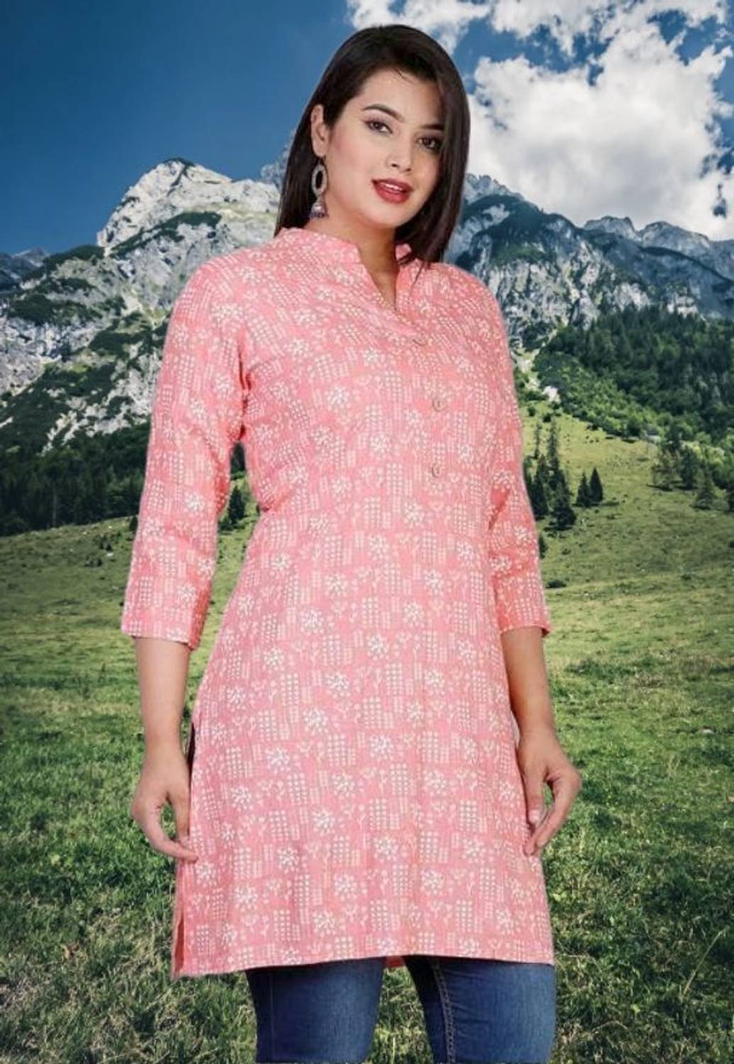 Aarti Fashion Women Printed Viscose Rayon Straight Kurta (Pink)