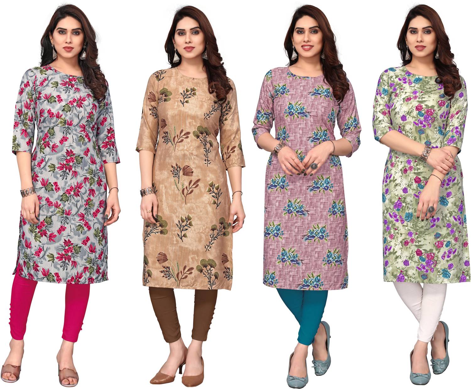 KETAKI FASHION Pack of 4 Women Printed Crepe Straight Kurta (Mult