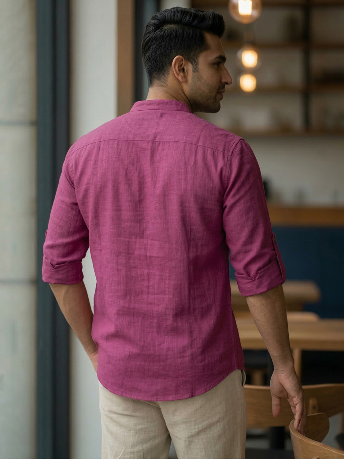 Image of BHUVIKOO Men Solid Straight Kurta