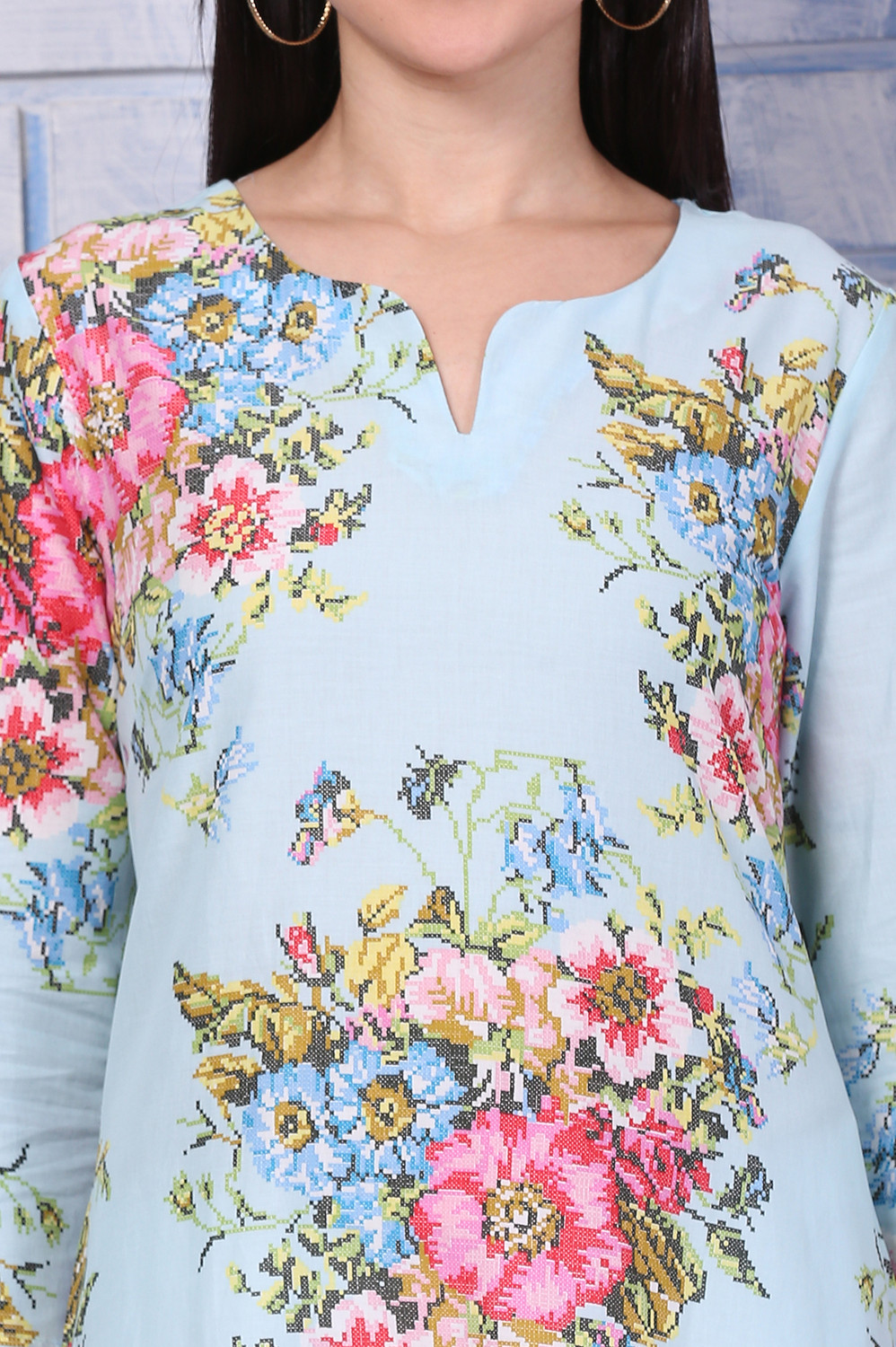 Image of W Floral Print Pure Cotton Straight Kurta for Women (Multicolor)
