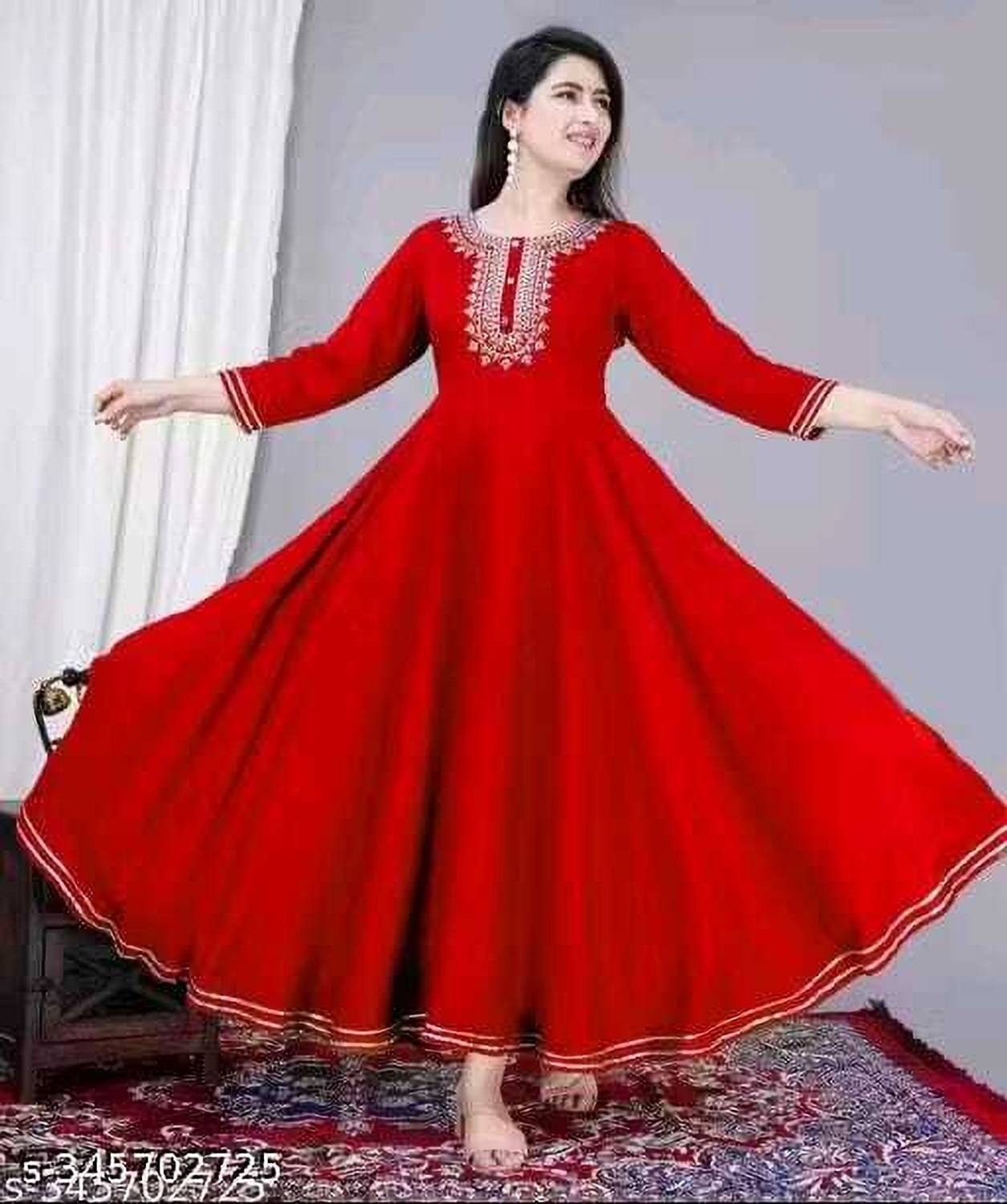 Nikhat Women Embroidered Viscose Rayon Anarkali Kurta (Red)