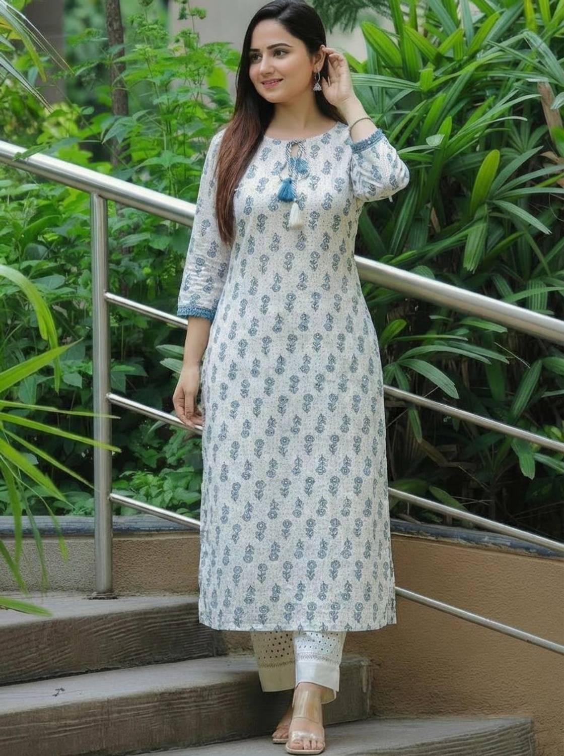 Sa Rasa Women Printed Viscose Rayon Straight Kurta (Grey)