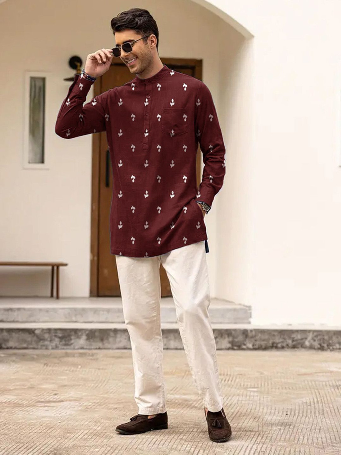 Image of ANOUK Men Abstract Straight Kurta