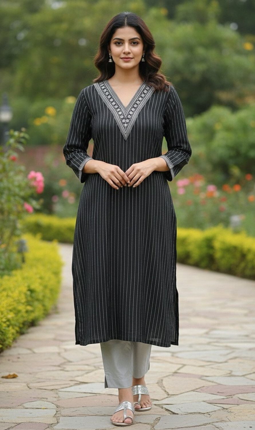 Image of CLASSYSTREET Women Striped Straight Kurta