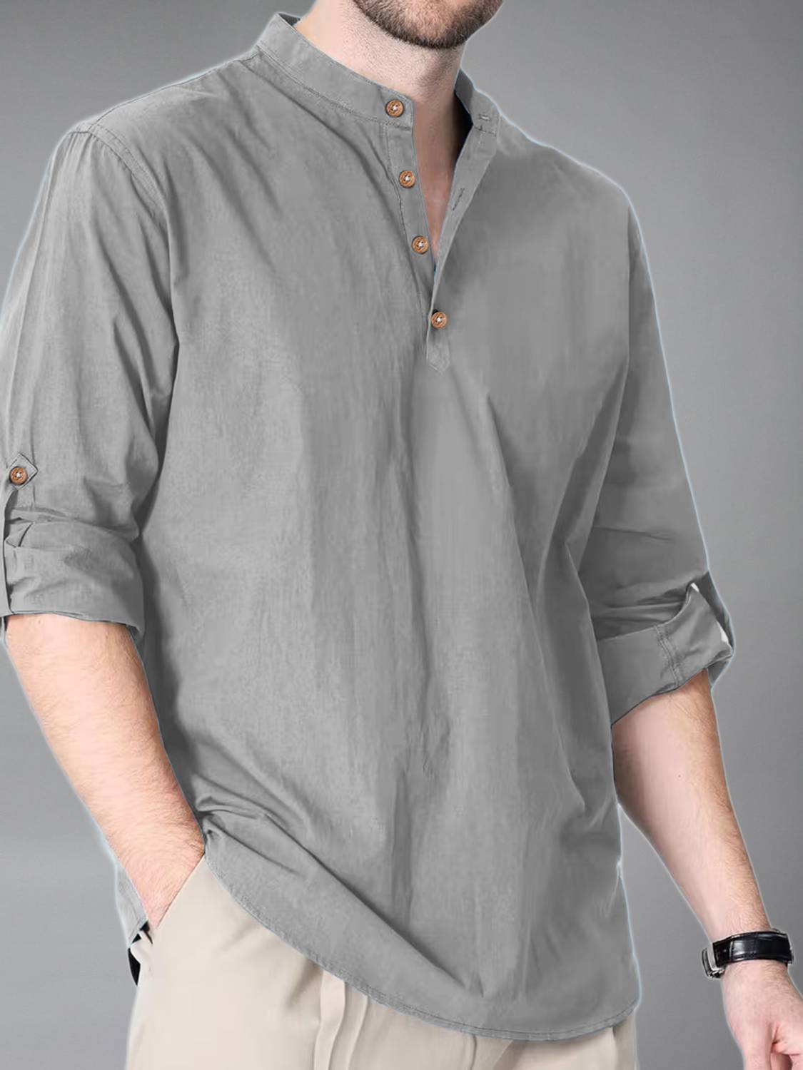 UNIFAV Men Gray Straight Kurta
