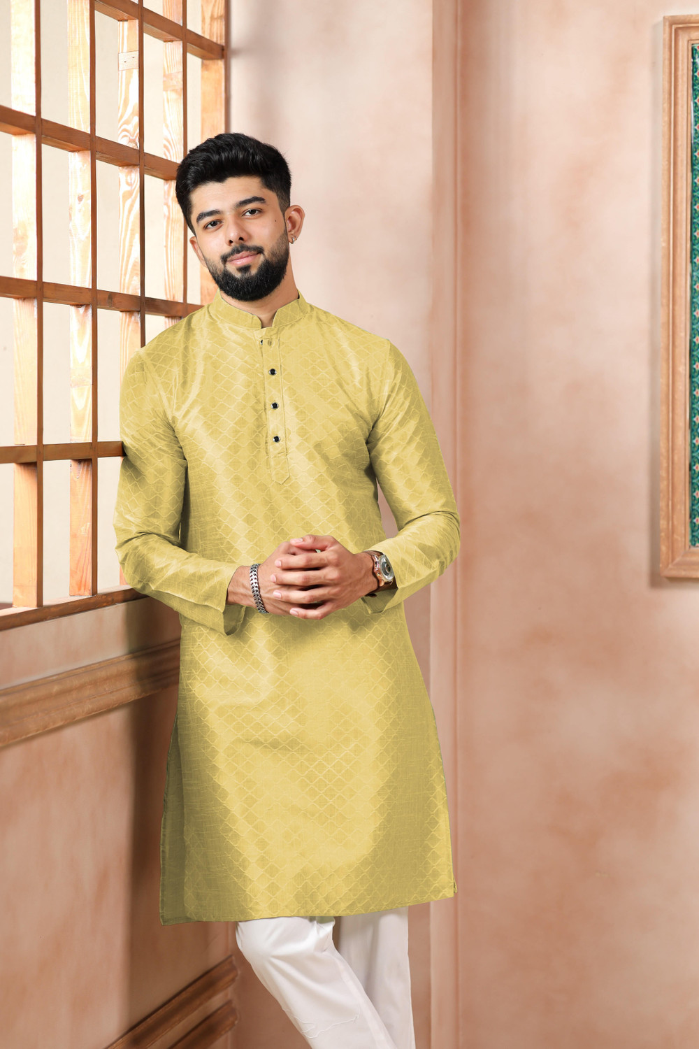 Image of Koshin Men Self Design Straight Kurta