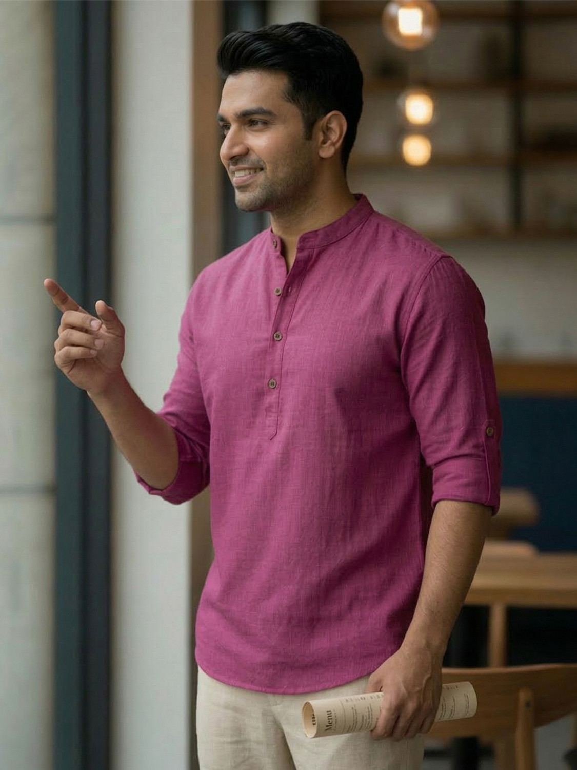 Image of BHUVIKOO Men Solid Straight Kurta