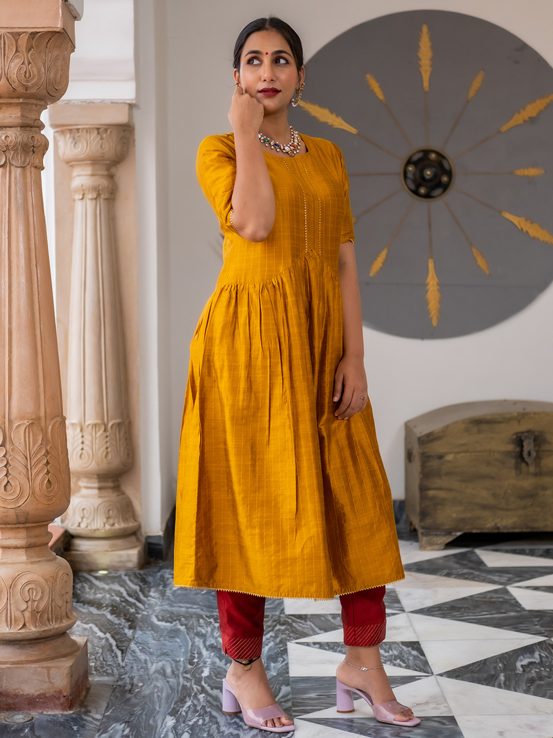 Image of Jaipur Kurti Women Checkered A-line Kurta