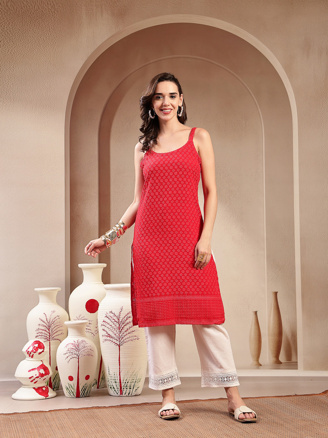 Image of Stylum Women Chikan Embroidery Straight Kurta