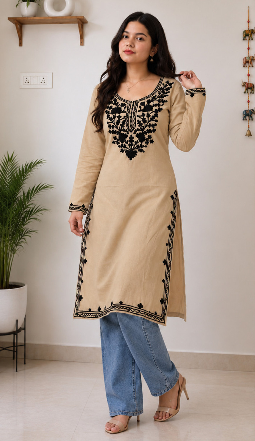 Image of ETHNIQU Women Embroidered Straight Kurta