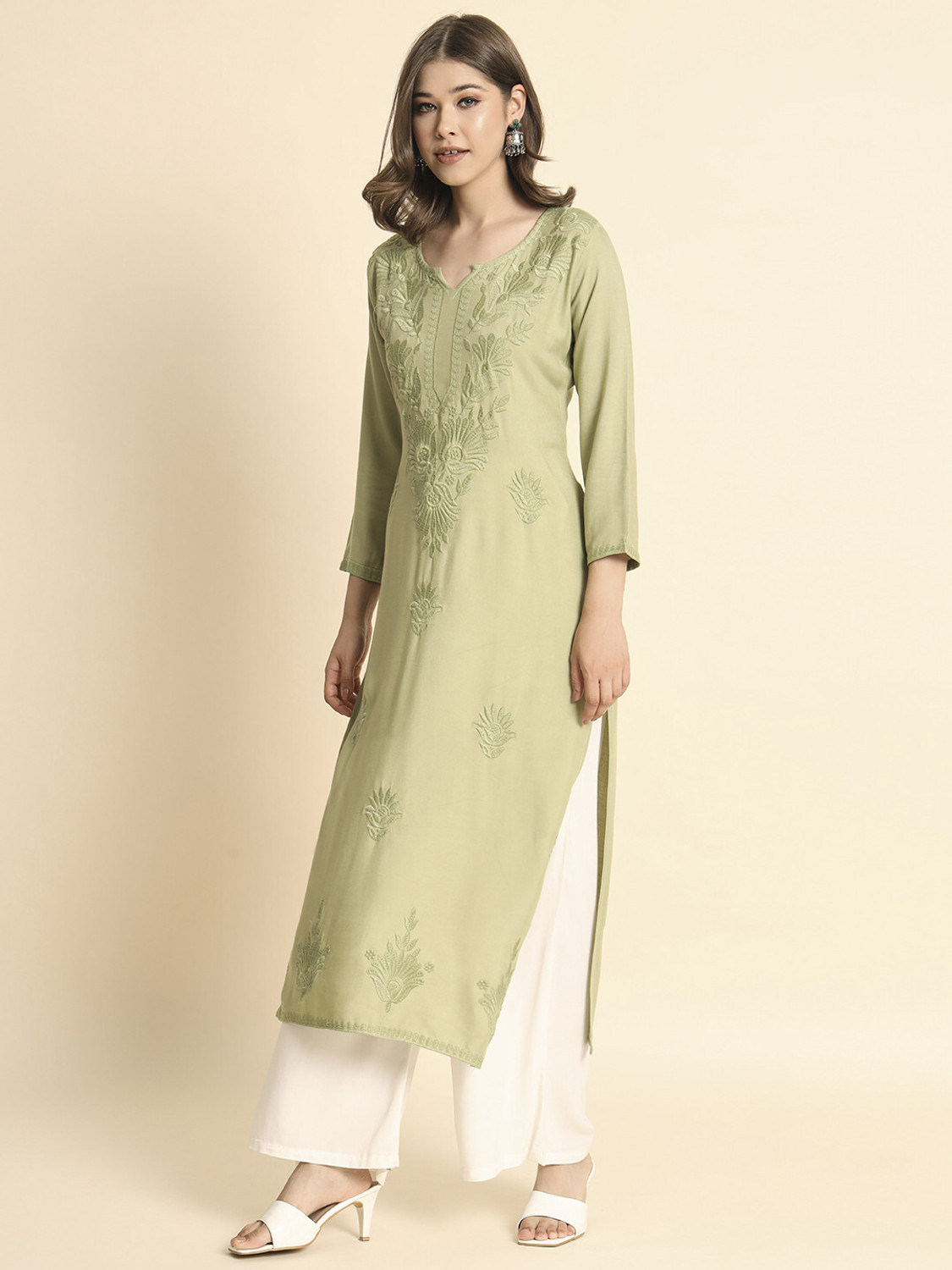Image of Sofisty Women Chikan Embroidery Straight Kurta