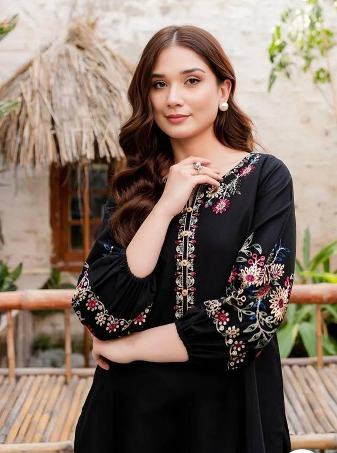 Panchiraj Women Embroidered Viscose Rayon A-line Kurta (Black)