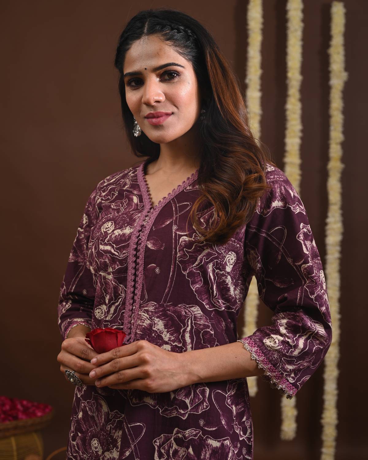 Rimeline Fashion Women Printed Pure Cotton A-line Kurta (Purple)