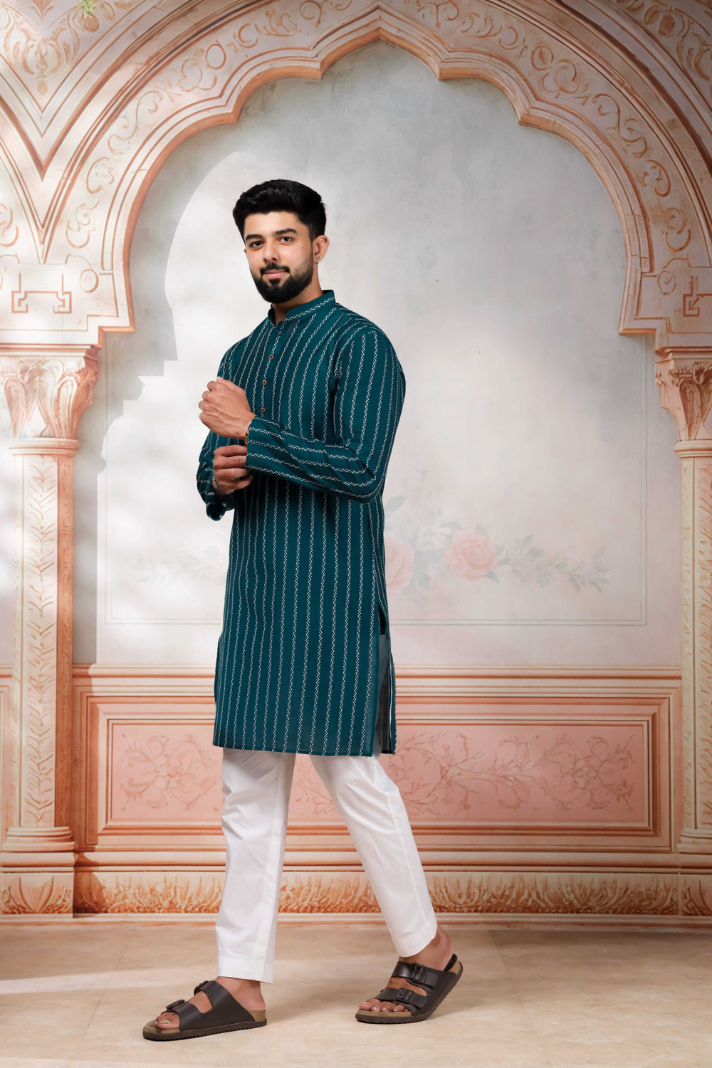 Image of Koshin Men Striped Straight Kurta