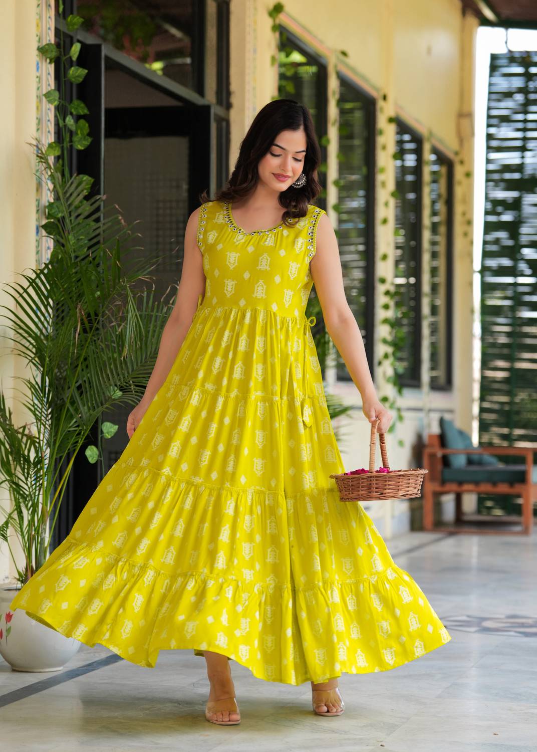 CHARVI CREATION Women Printed Cotton Rayon Flared Kurta (Light Gr