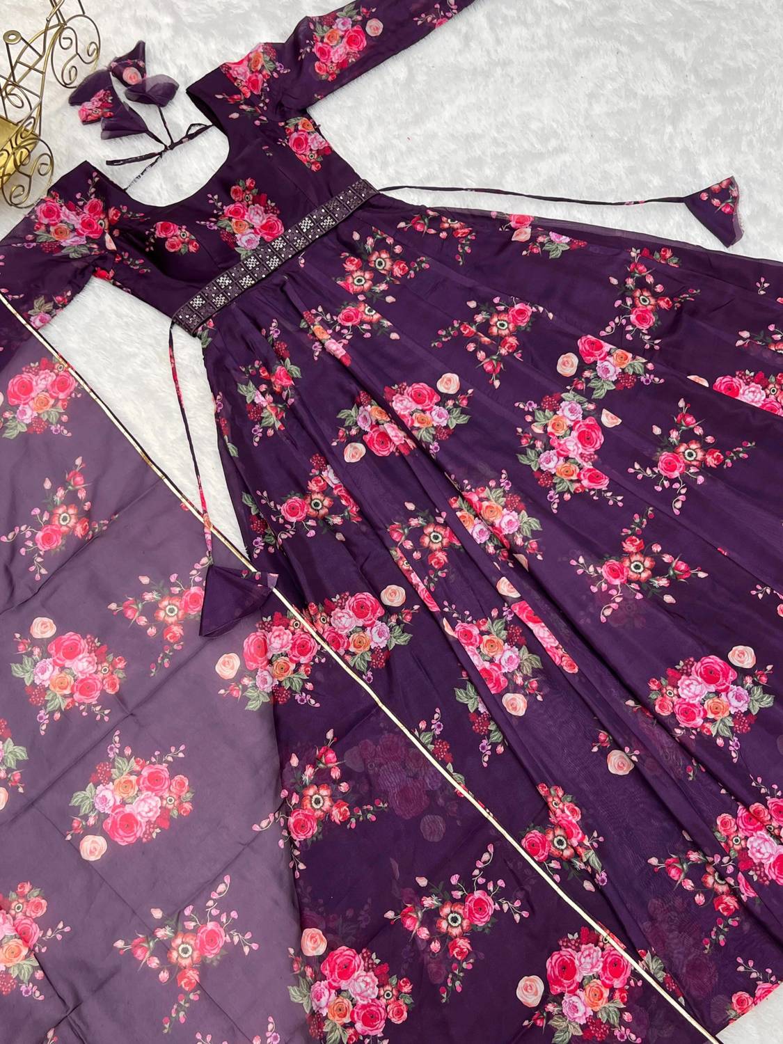 Priniti Women Floral Print Georgette Anarkali Kurta With Attached