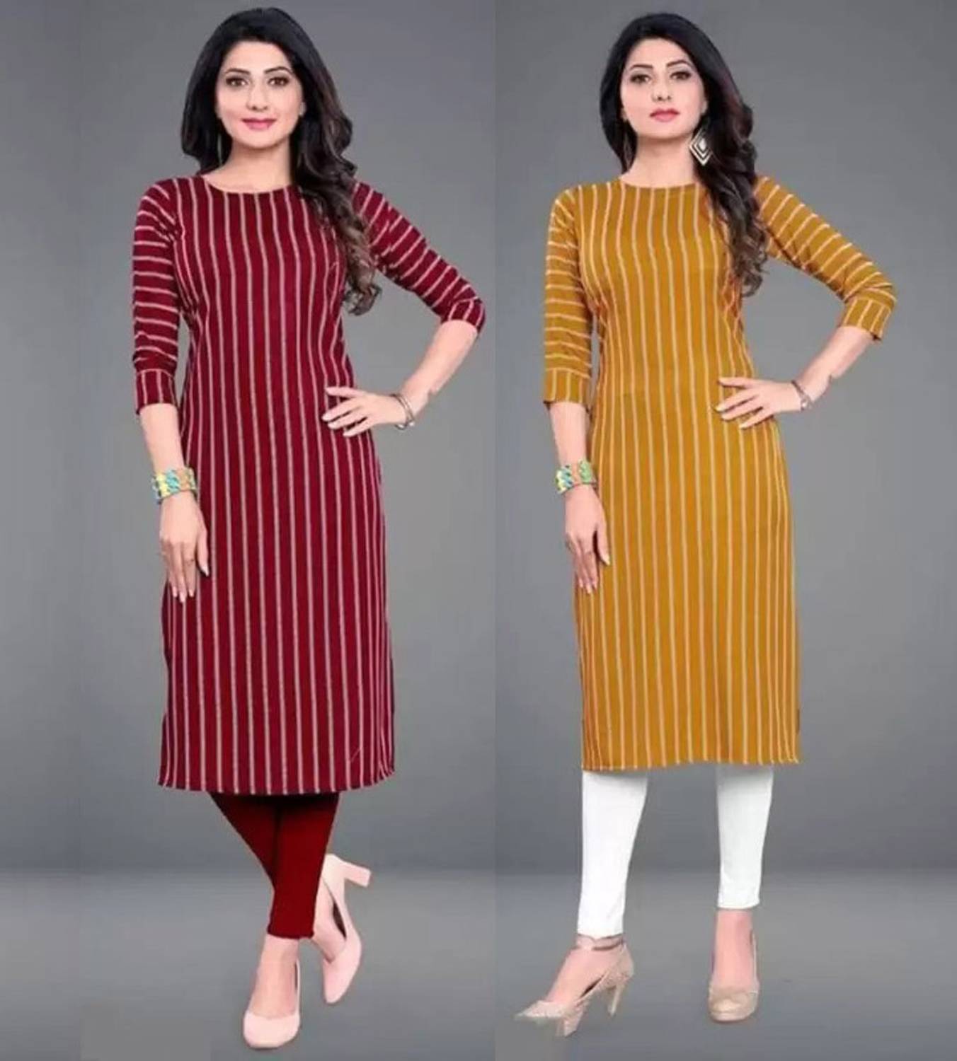 AK Fashion Pack of 2 Women Printed Crepe Straight Kurta (Multicol