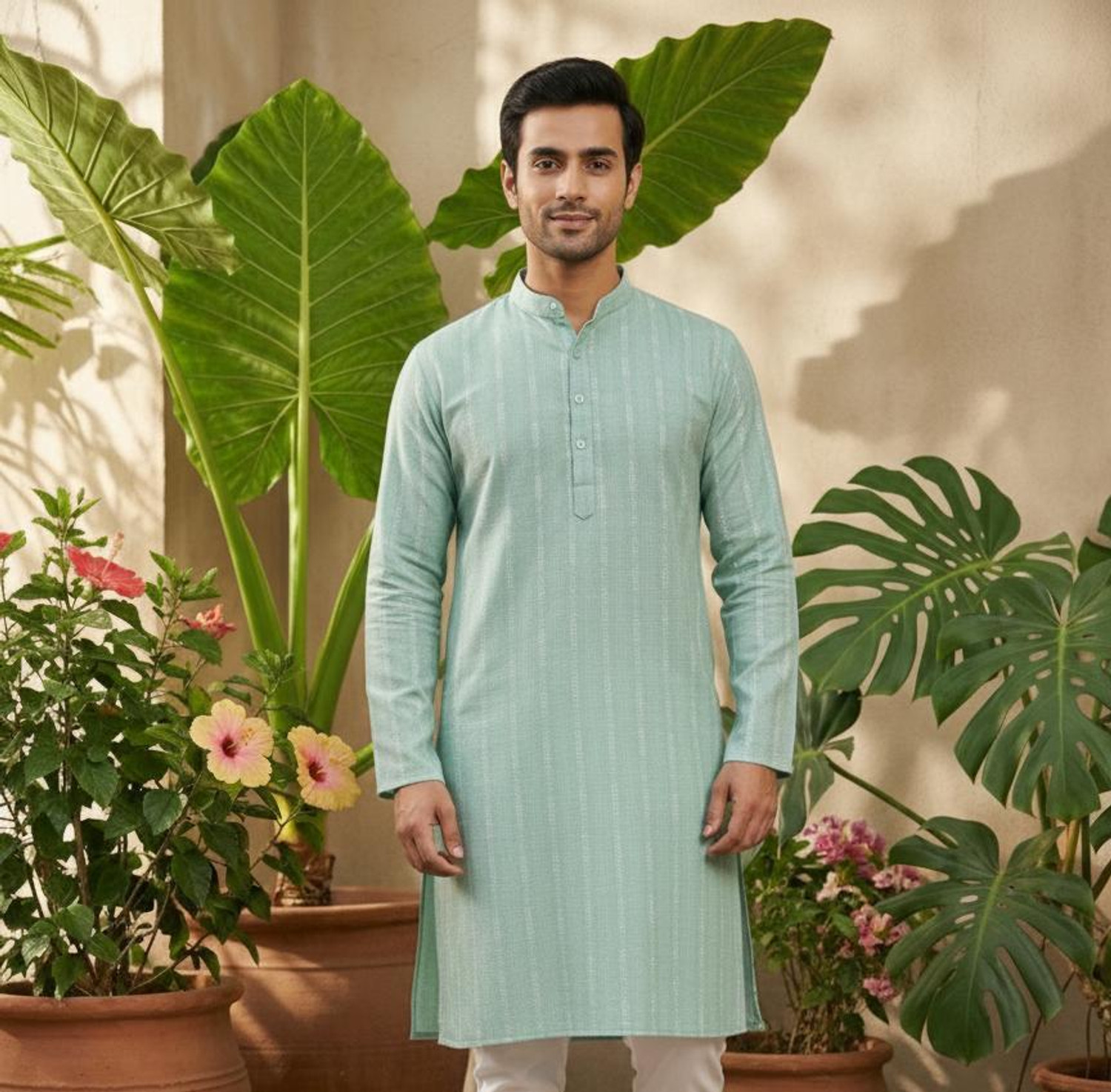 Image of NkLoomVeda Men Self Design Straight Kurta