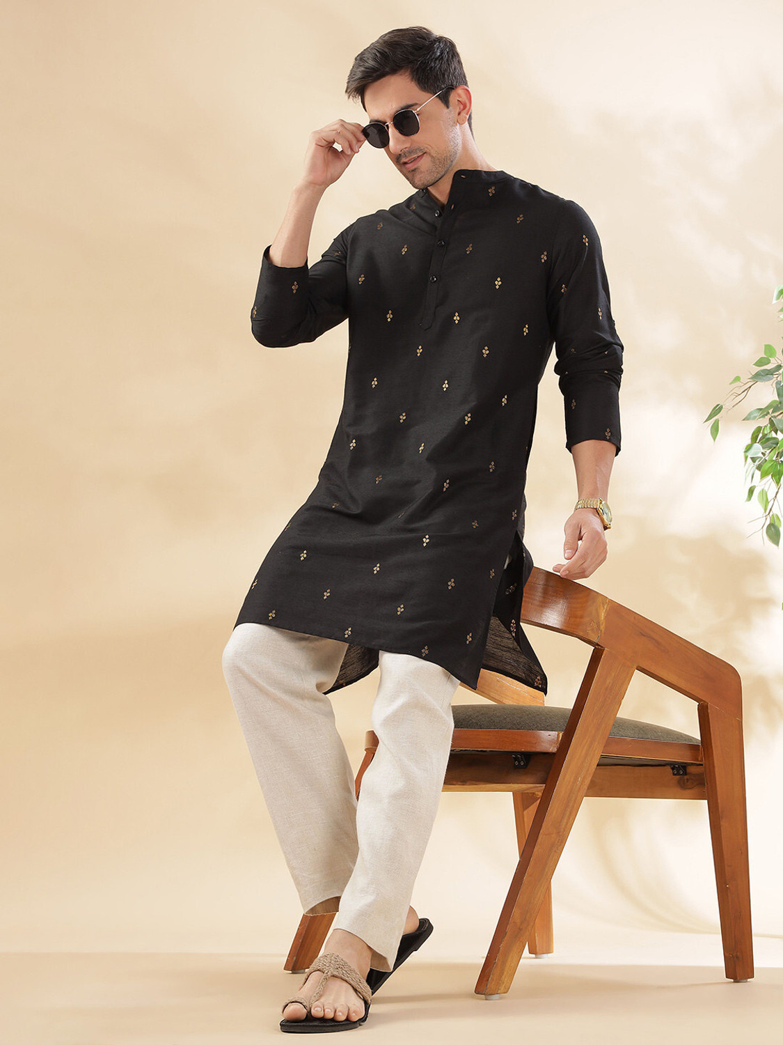 Image of ANOUK Men Woven Design Straight Kurta
