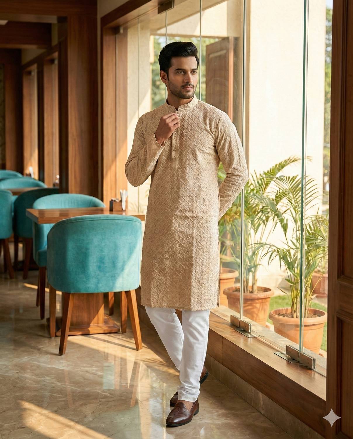 KDENTERPRISE Men Embroidered A-line Kurta - Image 3