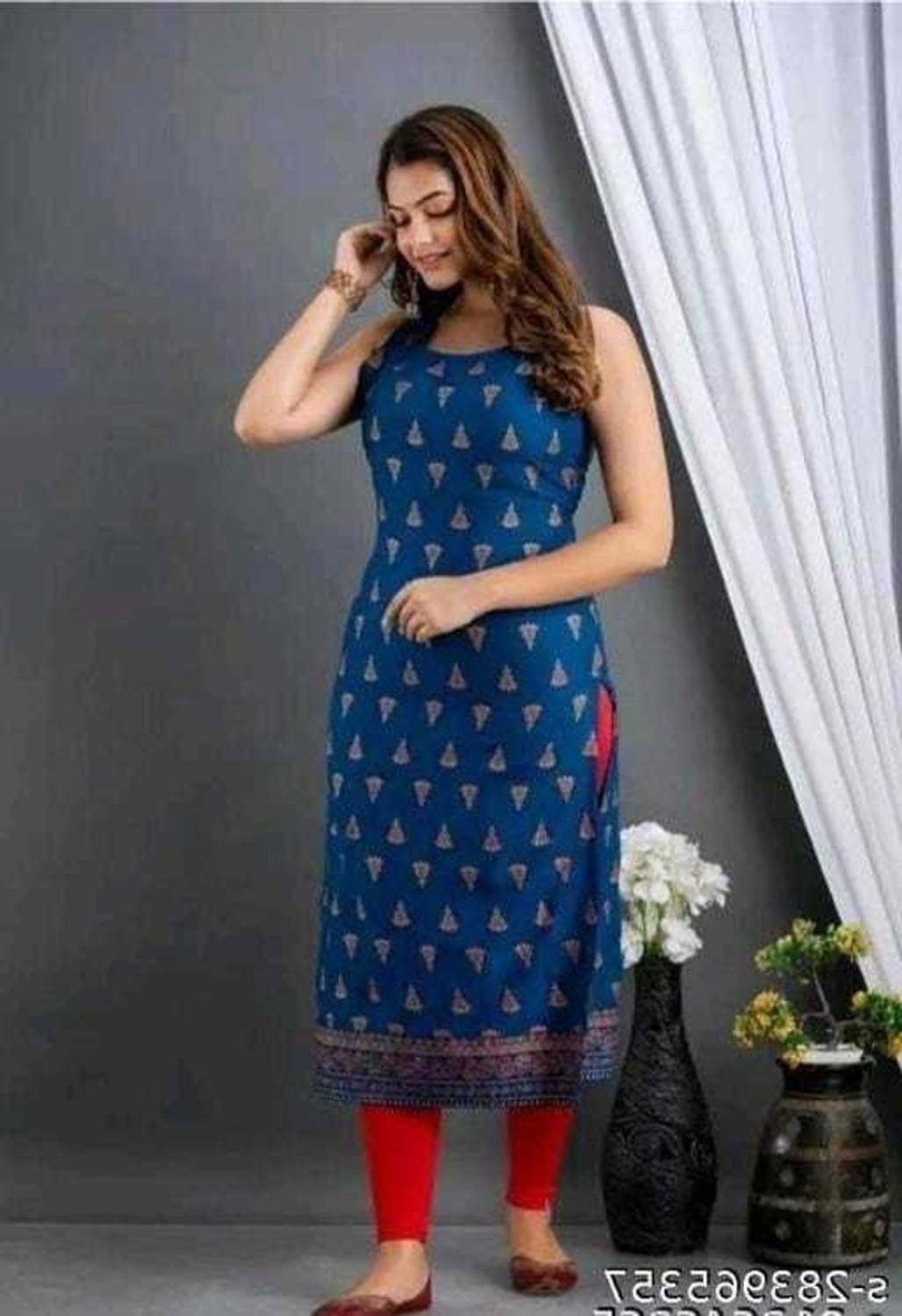 Shreejikurtis Women Printed Cotton Rayon A-line Kurta (Light Blue