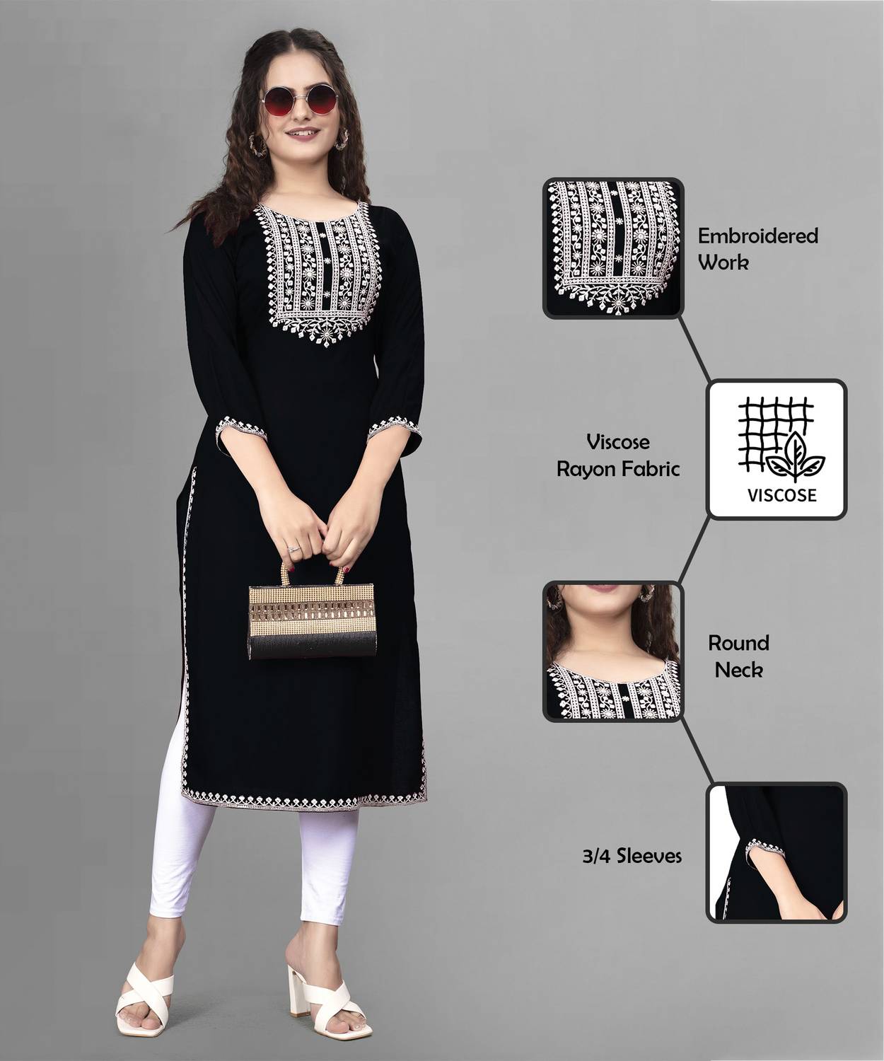 PATBRO Women Embroidered Viscose Rayon A-line Kurta (Multicolor)