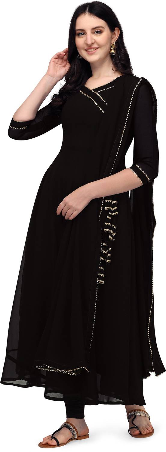 PMD Fashion Women Embellished Georgette Anarkali Kurta With Attac
